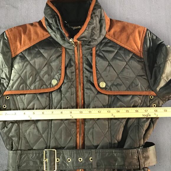 Vince Camuto Quilted Equestrian Riding Field Jacket Women’s M Olive Green Belted - Picture 5 of 10
